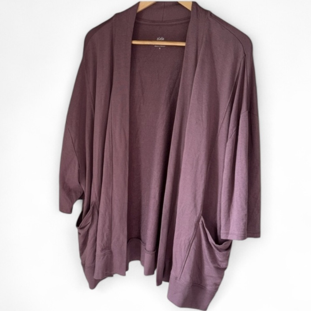 Zuda cardigan Rose Taupe Z-Knit Open Front Topper pink purple XL